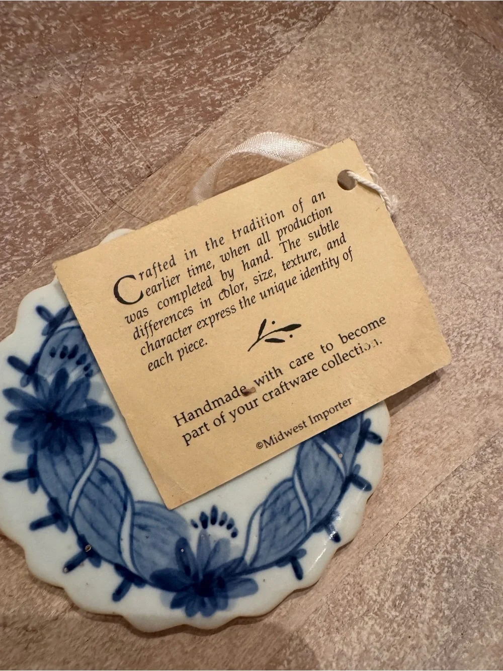 Handcrafted Blue and White Porcelain Wreath Ornament by